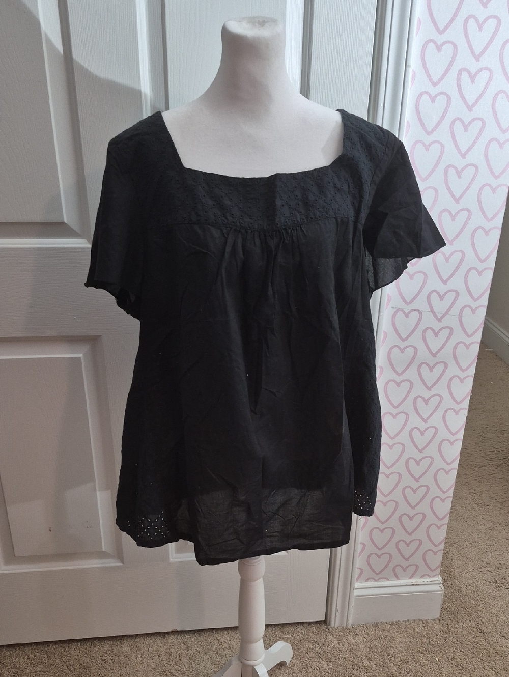 Route 66 Black Square-Neck Eyelet Tunic
